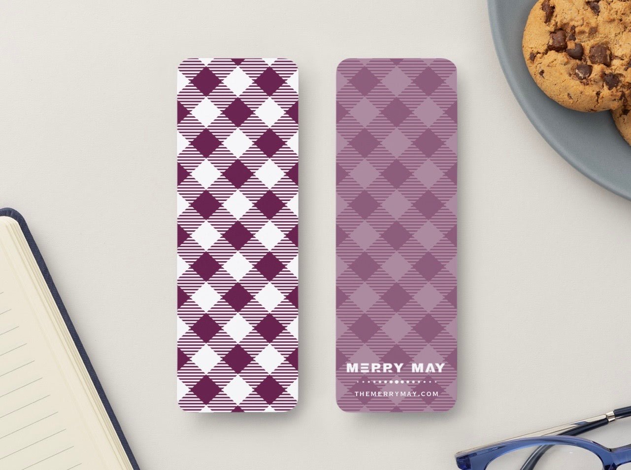 Autumn Plaid Glossy Double - Sided Bookmark, 2” x 6” - Merry May