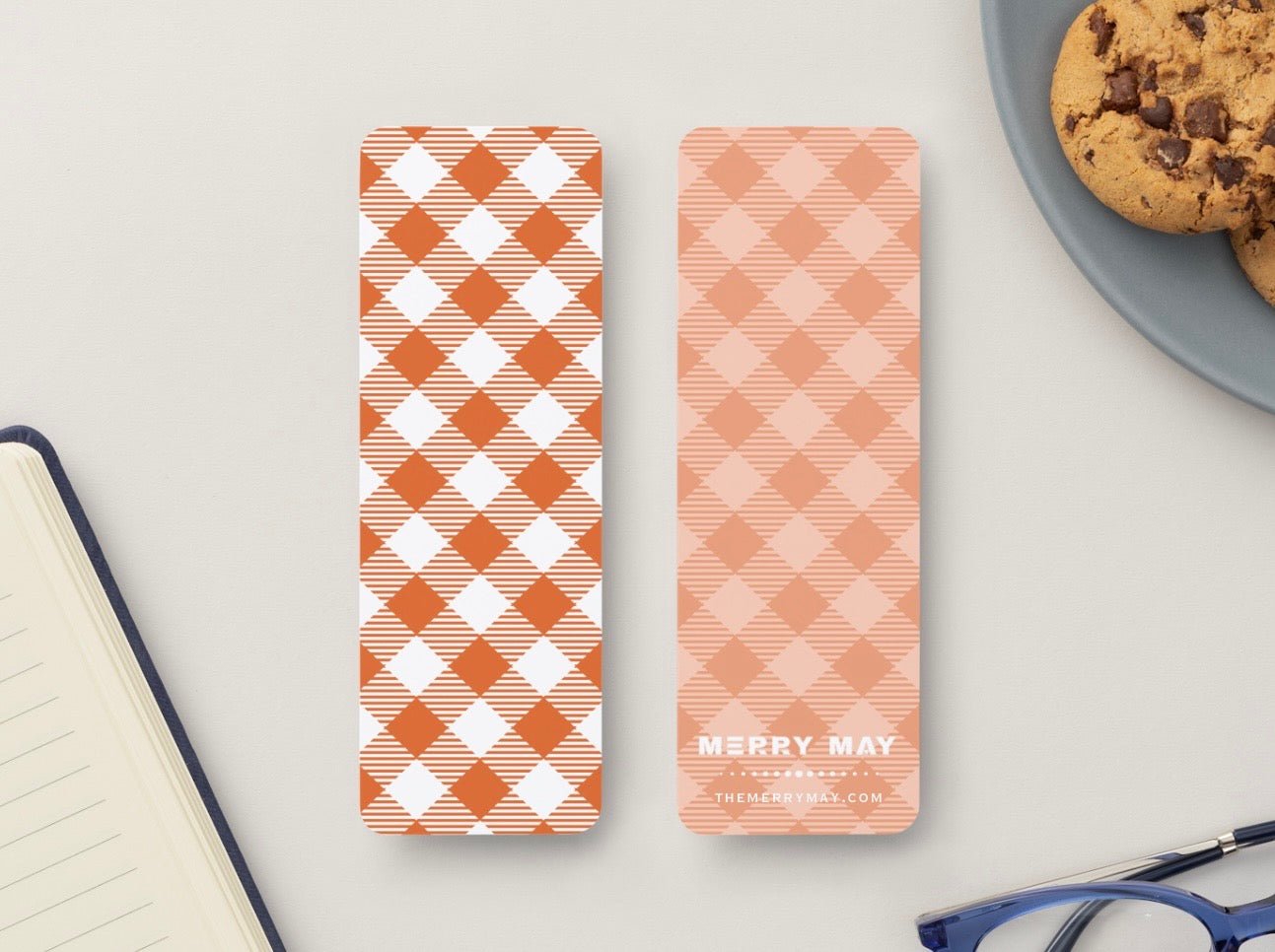 Autumn Plaid Glossy Double - Sided Bookmark, 2” x 6” - Merry May
