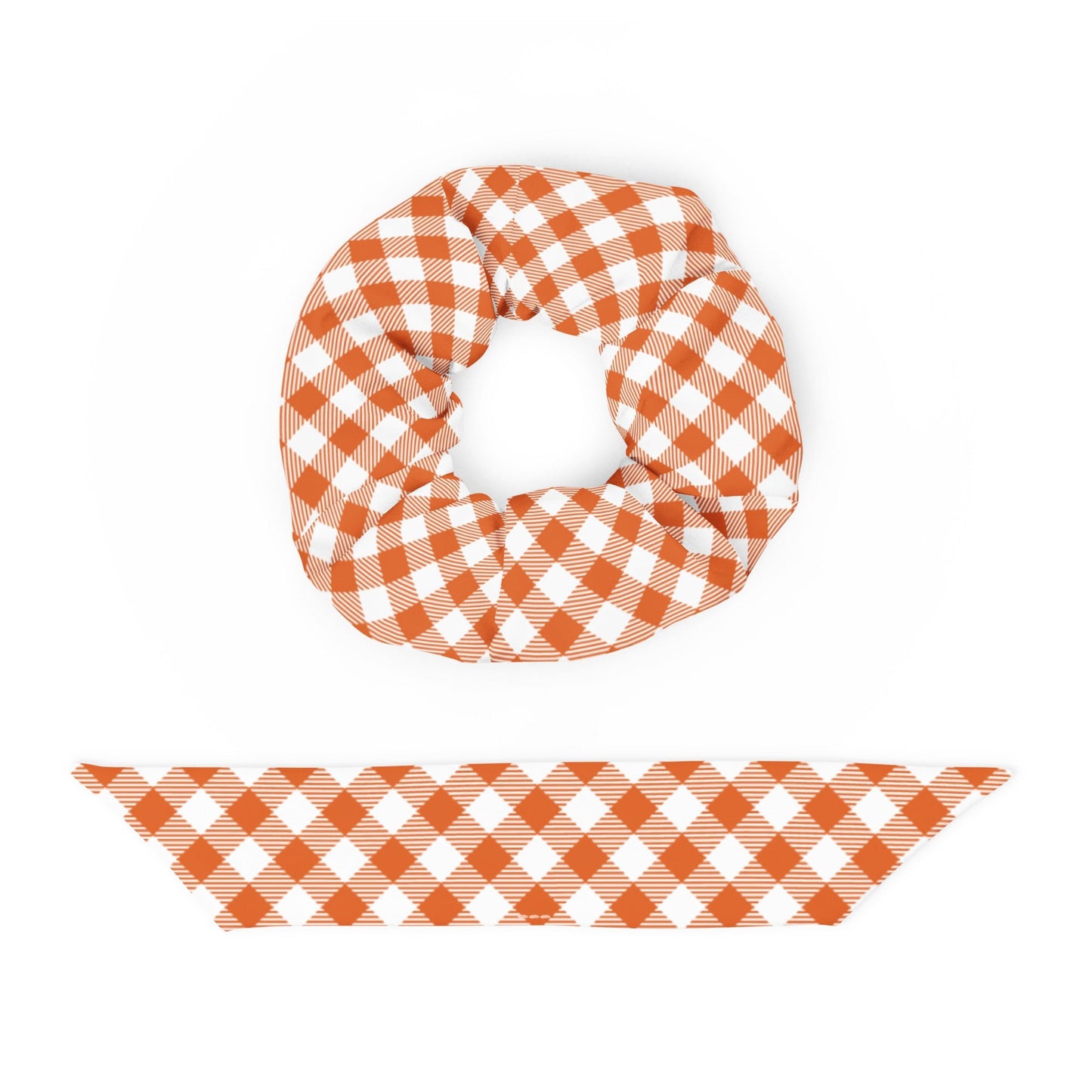 Burnt Orange Plaid Recycled Fabric Hair Scrunchie - Merry May