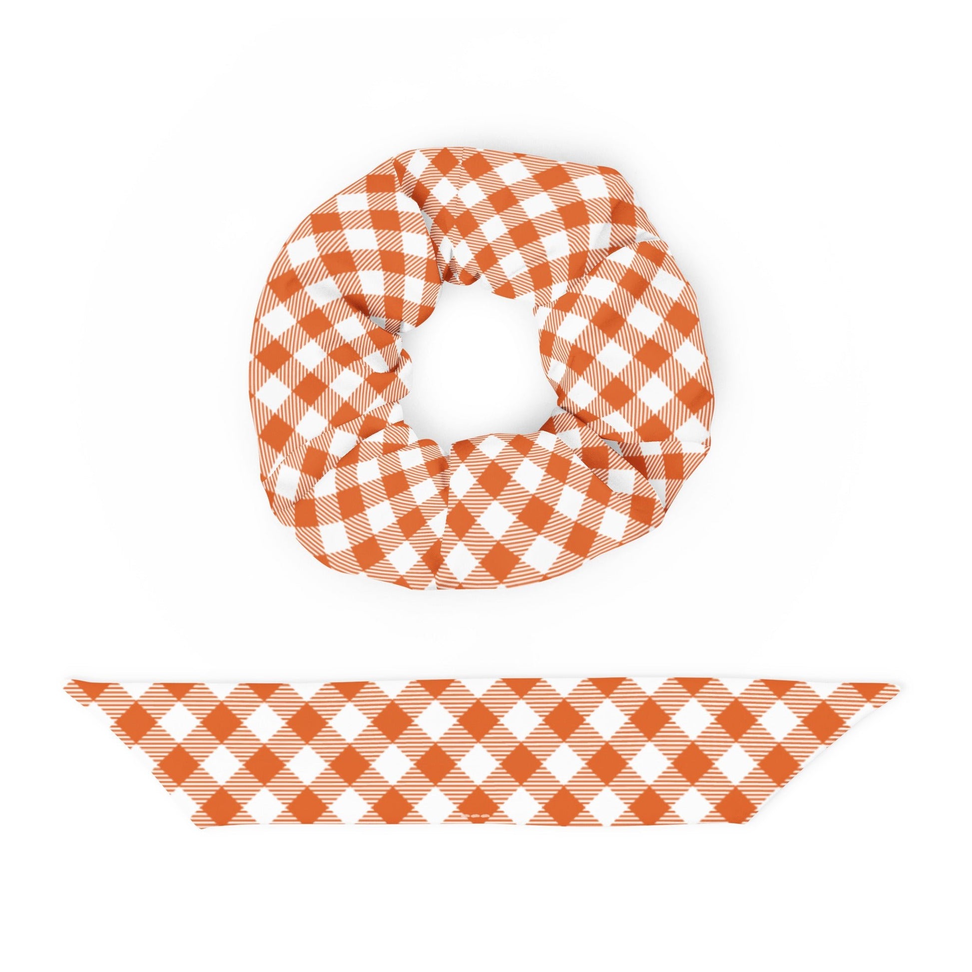 Burnt Orange Plaid Recycled Fabric Hair Scrunchie - Merry May
