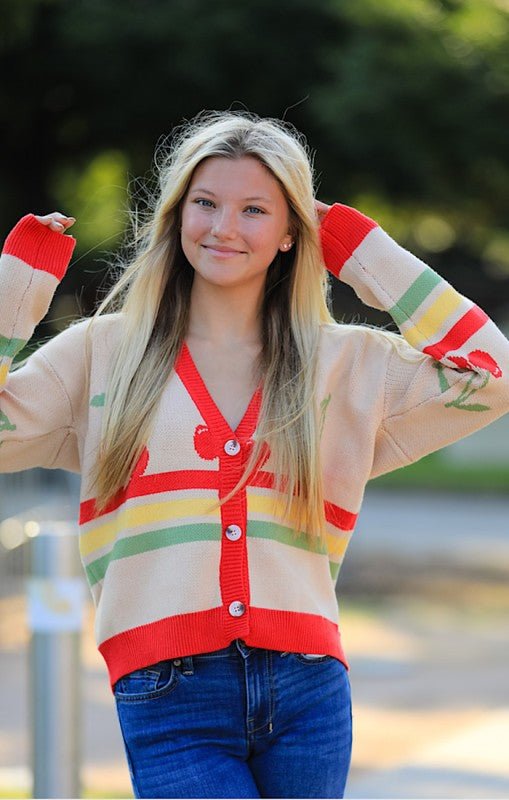 Cherry Retro Stripe Cardigan - Merry May