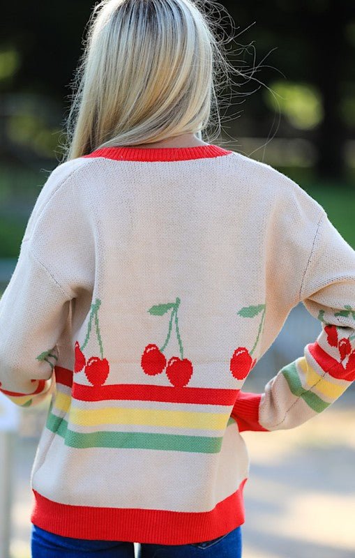 Cherry Retro Stripe Cardigan - Merry May