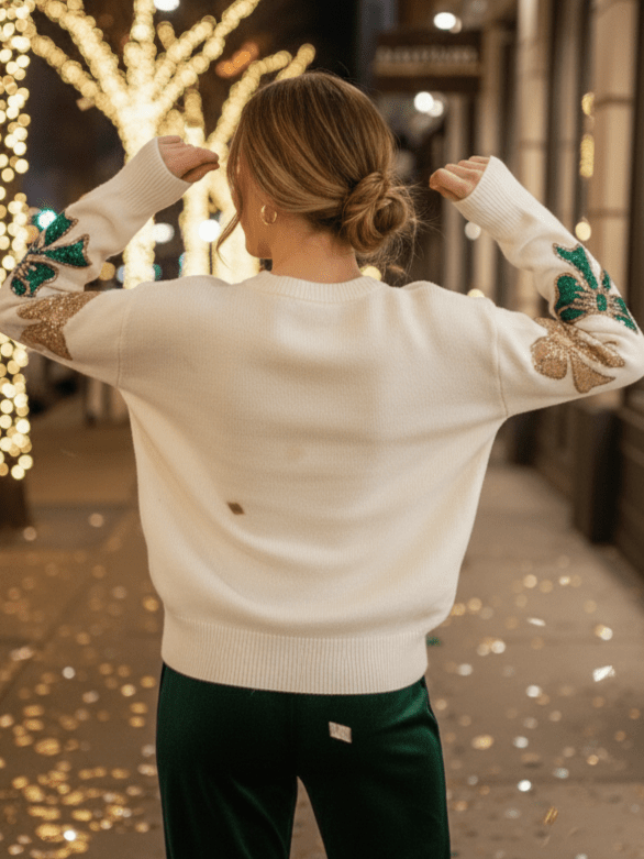 Christmas Sparkle Sequin Bows Sweater - Merry May