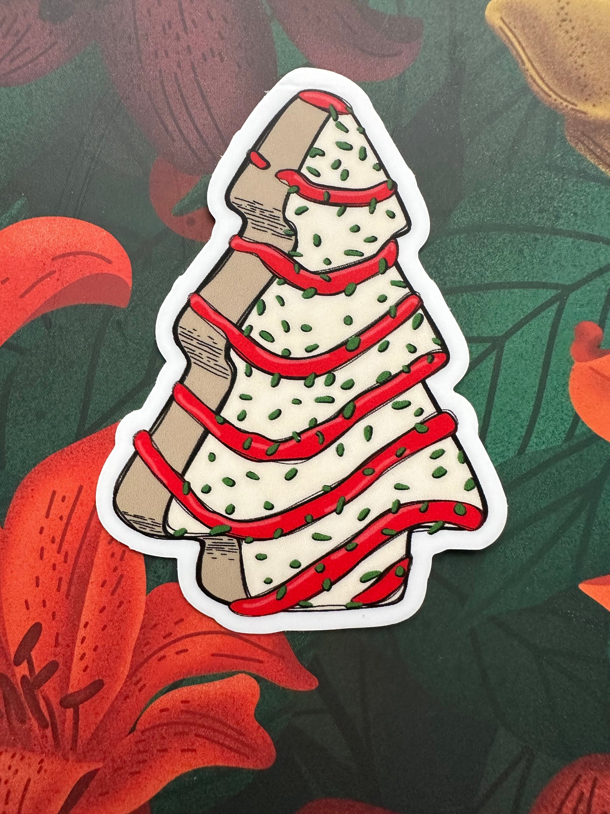 Christmas Tree Cake Vinyl Sticker, 2.17" x 3.0" - Merry May