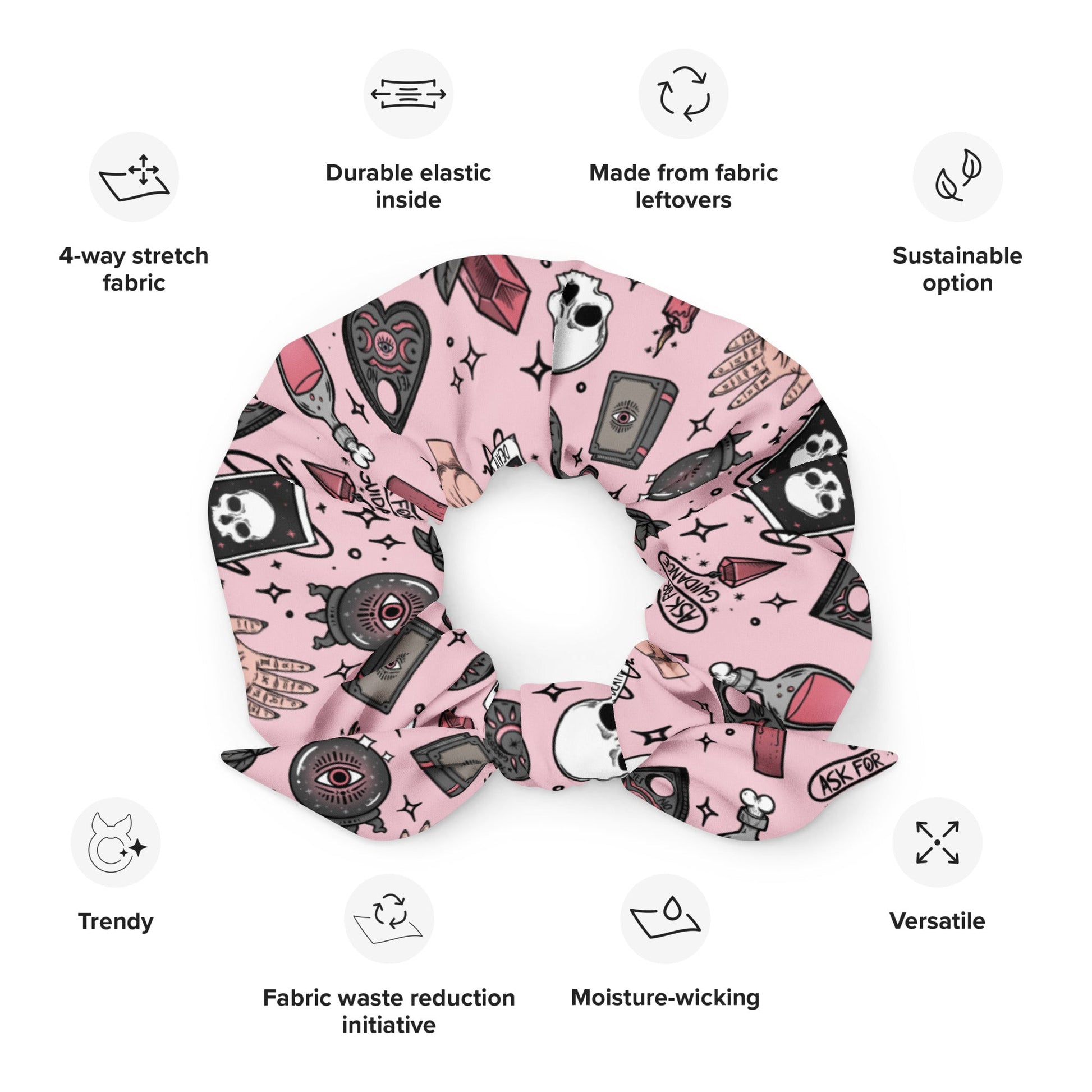 Cute Witchy Pink Recycled Fabric Hair Scrunchie - Merry May