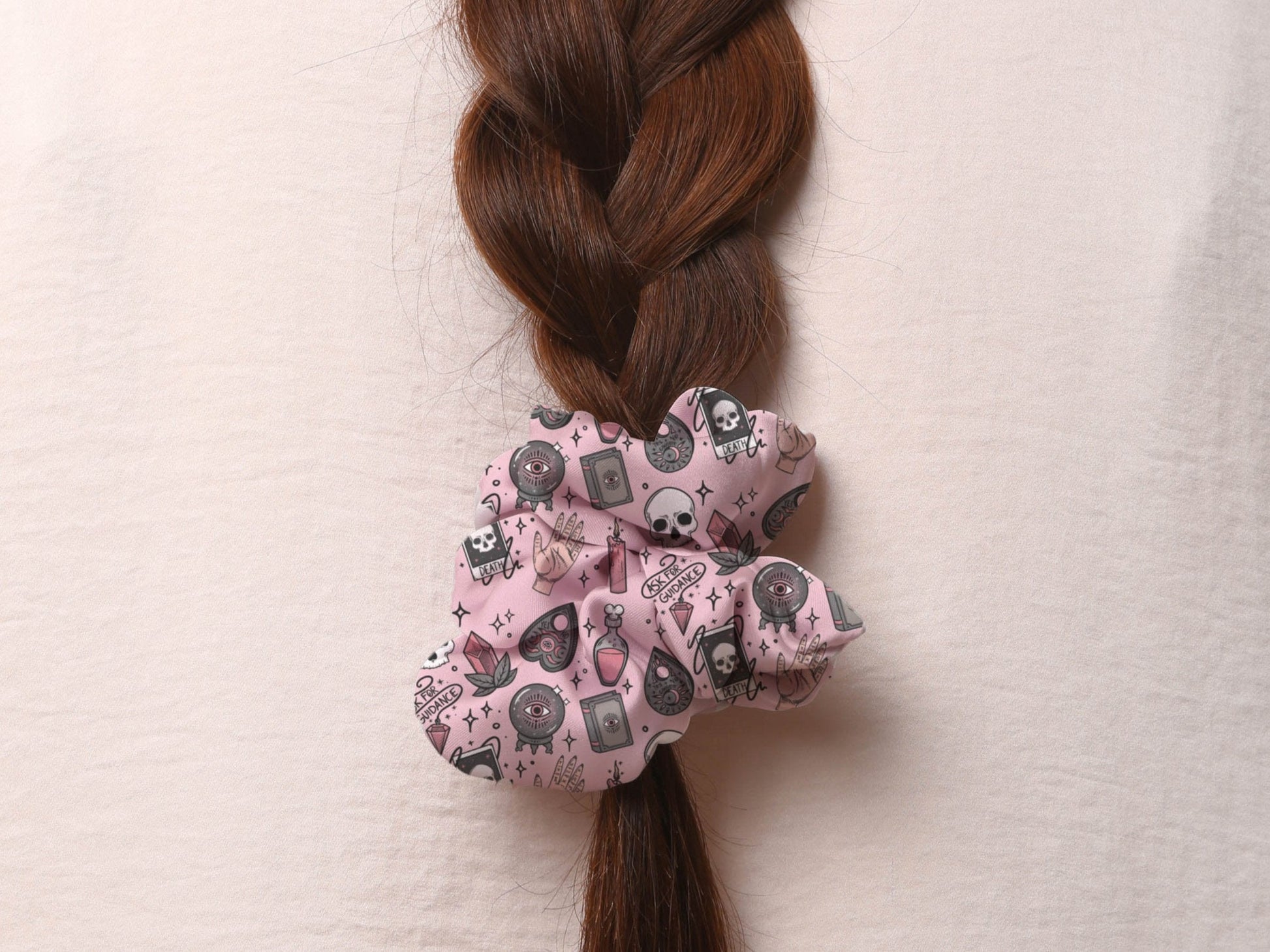 Cute Witchy Pink Recycled Fabric Hair Scrunchie - Merry May