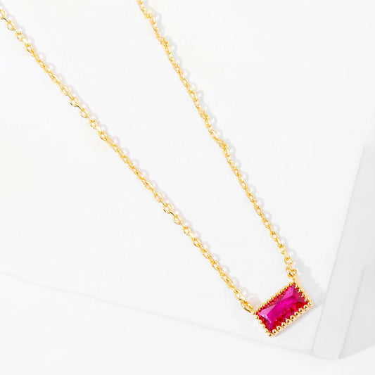 CZ Baguette Pendant in Ruby - Merry May