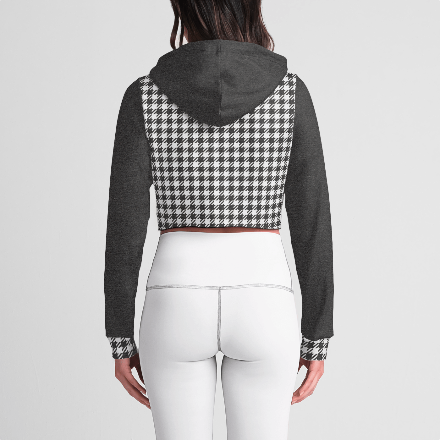 Dark Grey Houndstooth Crop Hoodie - Merry May