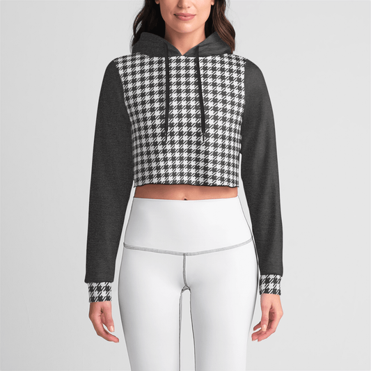 Dark Grey Houndstooth Crop Hoodie - Merry May