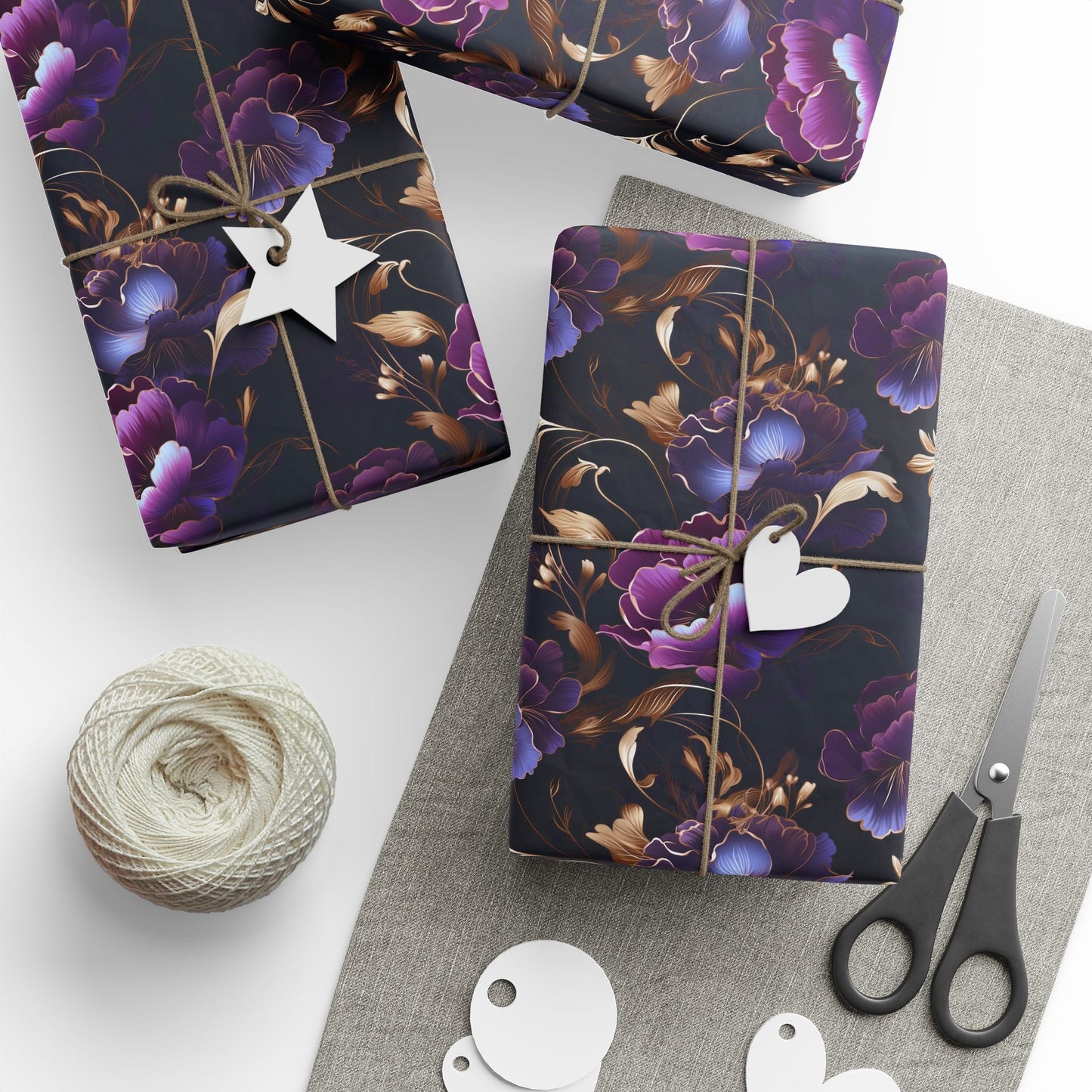 Dark Purple and Gold Peony Wrapping Paper Roll - Merry May