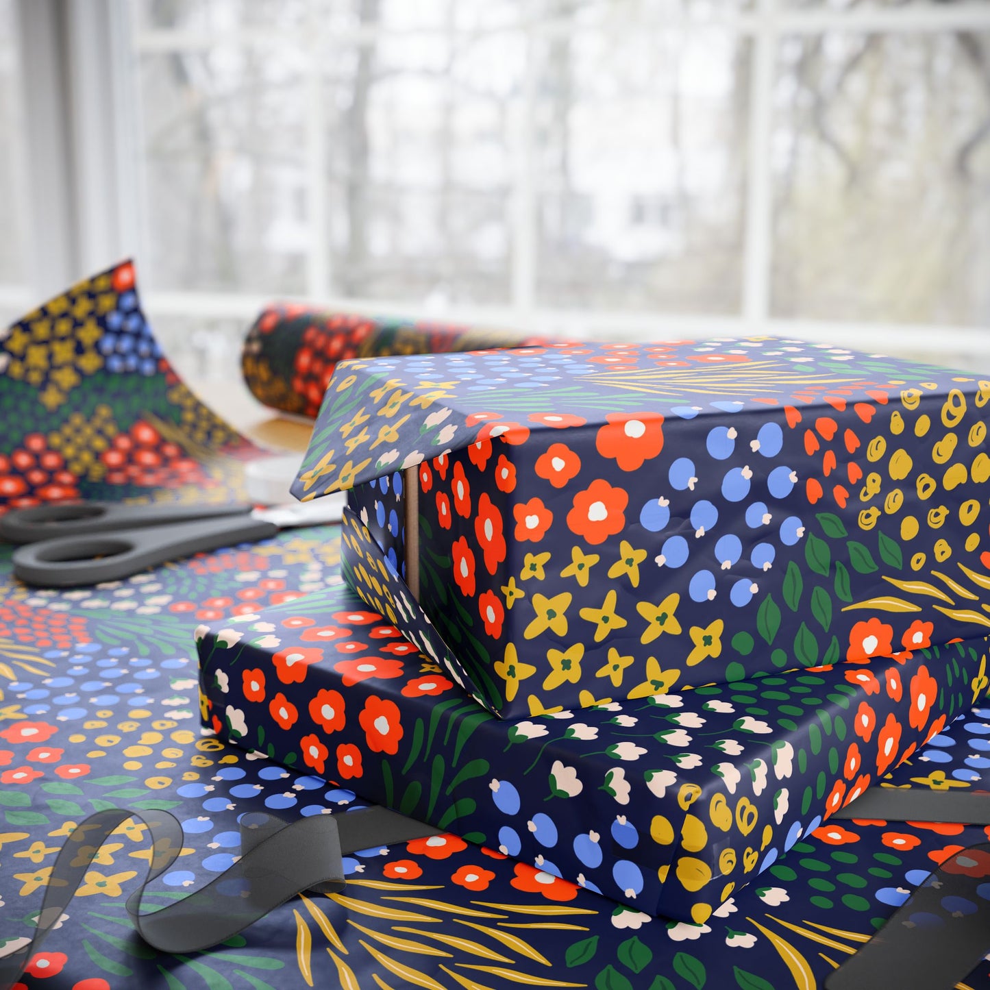 Dark Winter Floral Matte Wrapping Paper Roll - Merry May