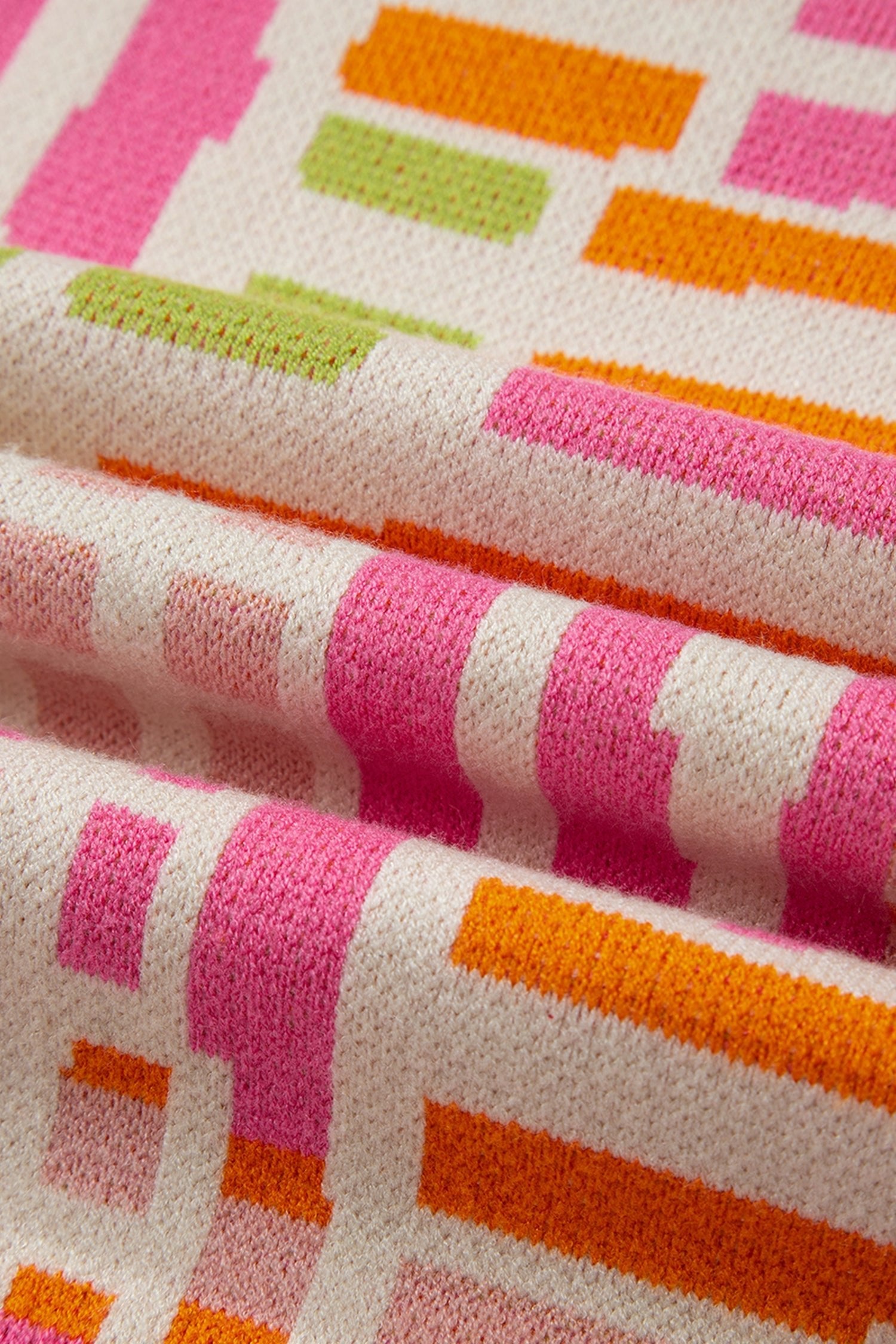 Geometric Stripe Crewneck Puff Sleeve Sweater - Merry May