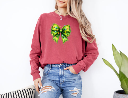 Grinchy Coquette Bow Long - Sleeve T-shirt - Merry May