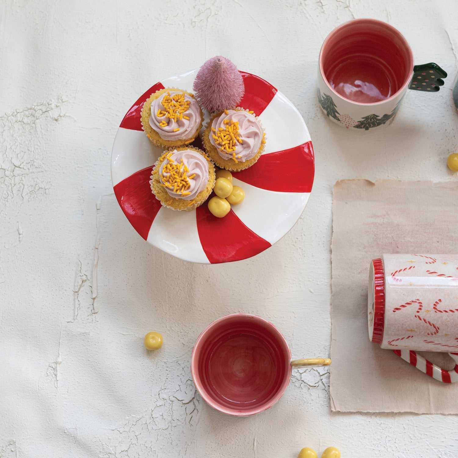 Hand - Painted Ceramic Peppermint Pedestal - Merry May