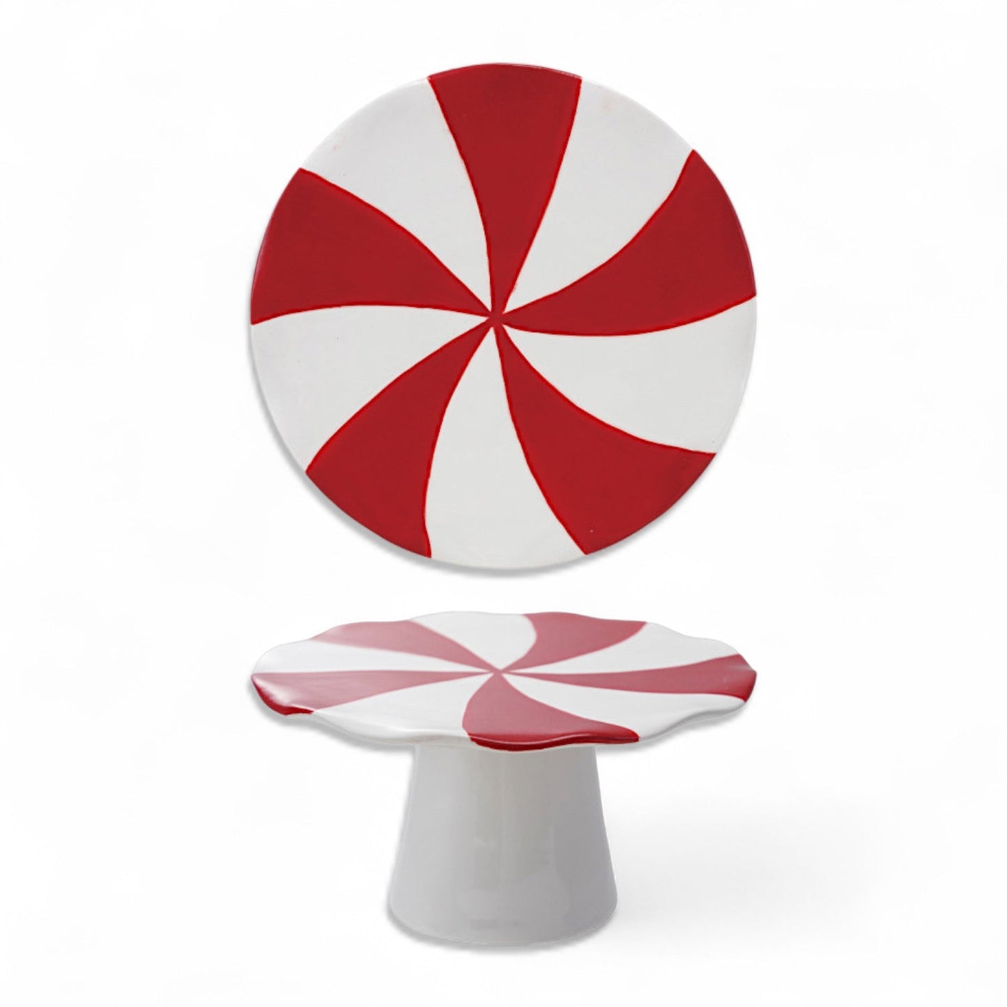 Hand - Painted Ceramic Peppermint Pedestal - Merry May