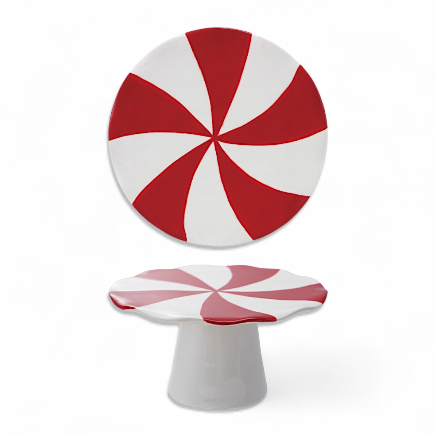 Hand - Painted Ceramic Peppermint Pedestal - Merry May