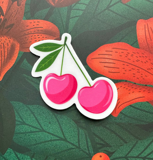 Heart Cherries Vinyl Sticker, 1.8" x 2.0" - Merry May