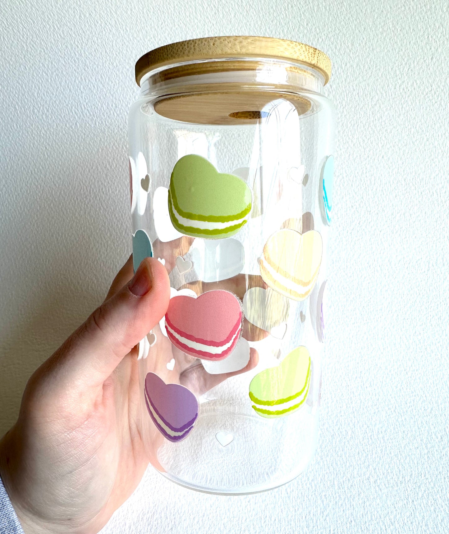 Heart Macarons 16 oz. Glass Cup - Merry May