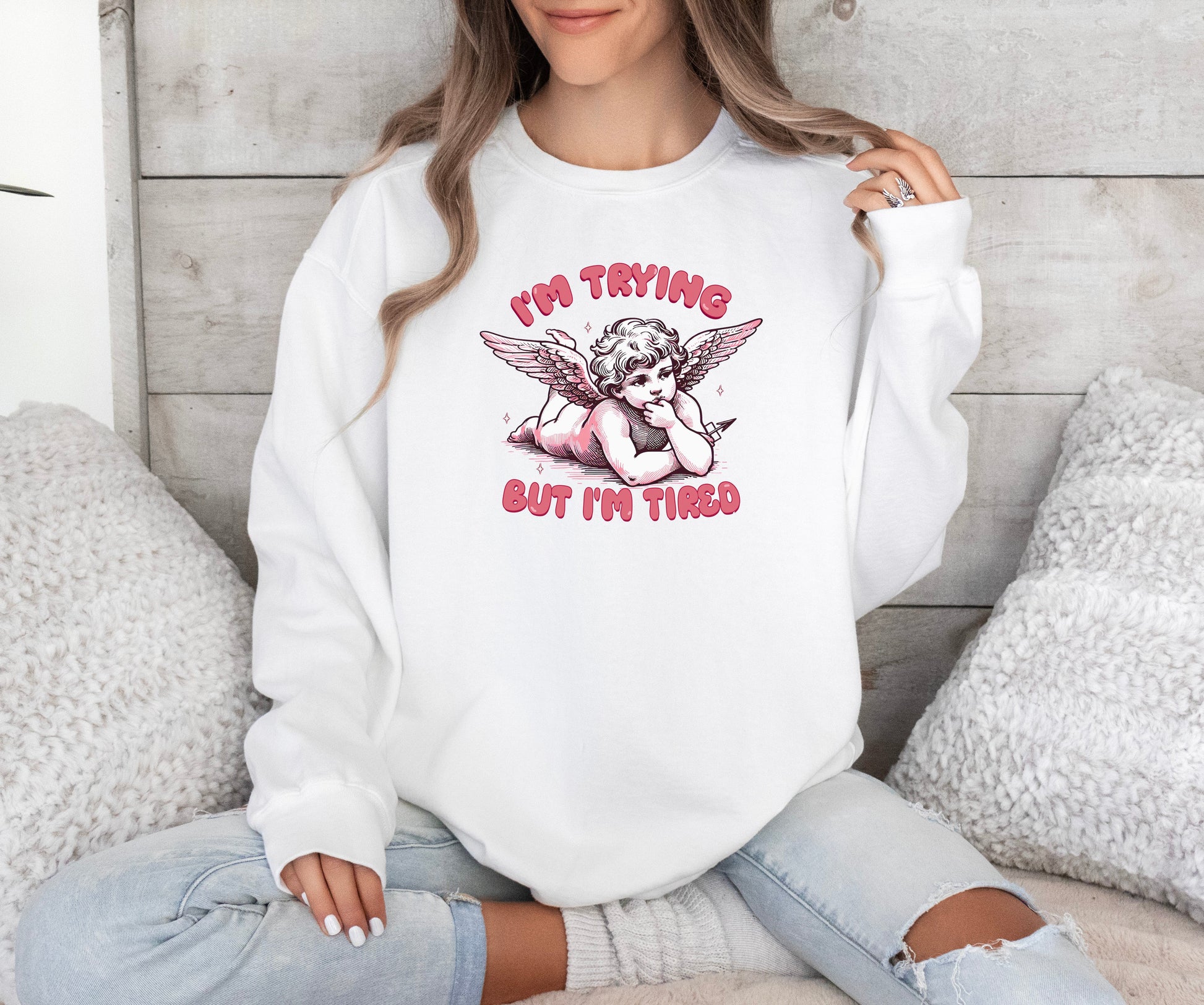 I'm Trying But I'm Tired Cupid Sweatshirt - Merry May