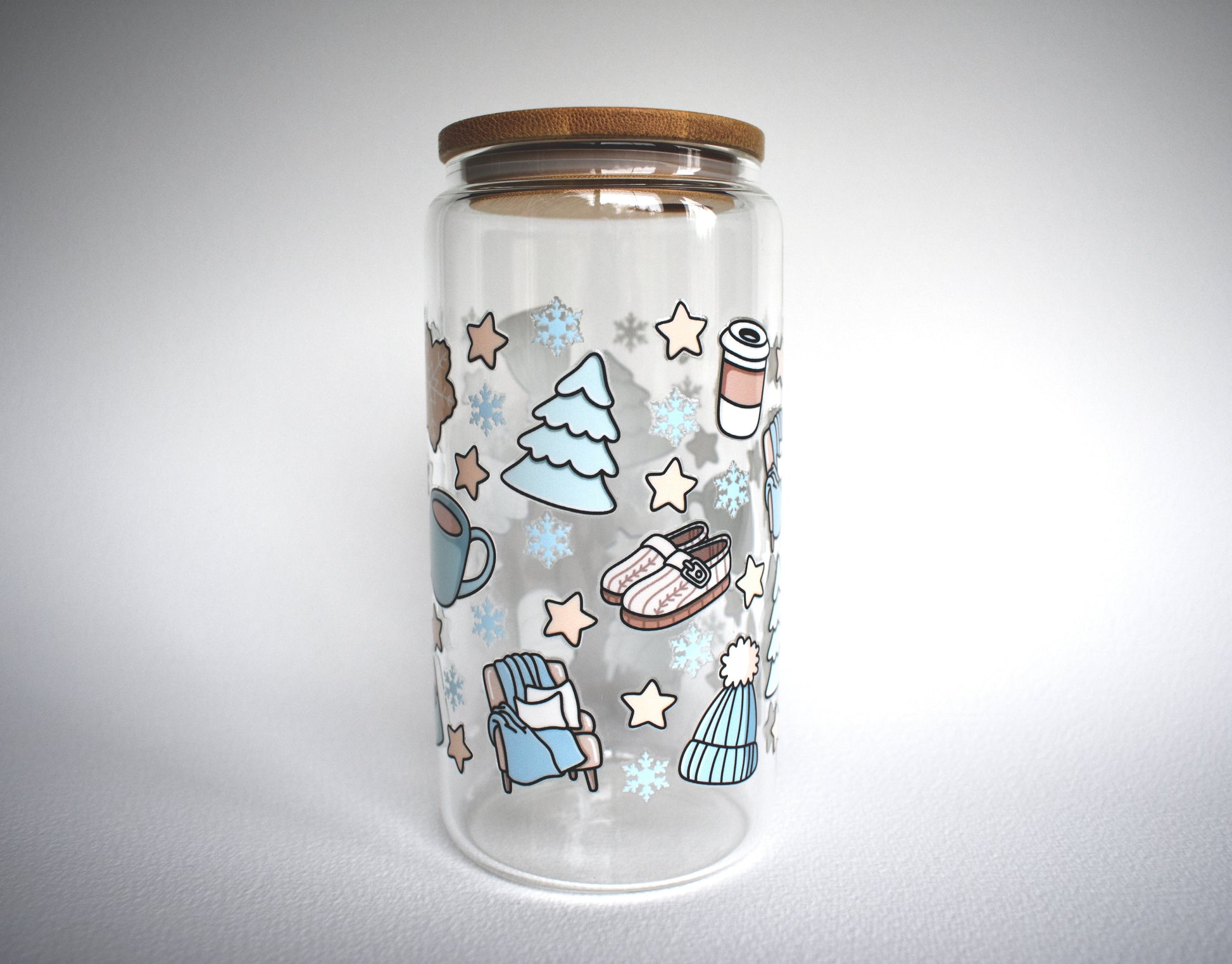 (Imperfection) Cozy Winter Season 16 oz. Glass Cup - FINAL SALE ITEM - Merry May