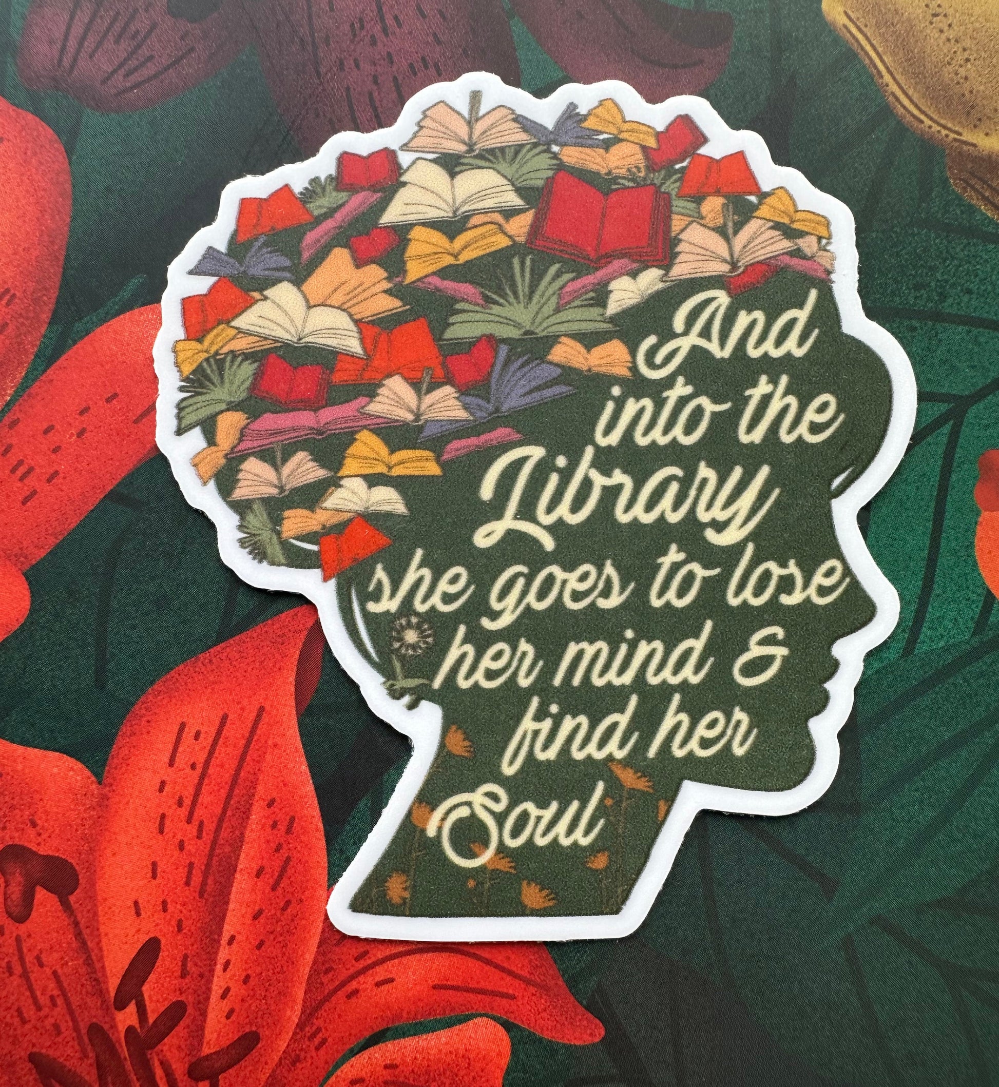 Into the Library Vinyl Sticker, 2.6" x 3" - Merry May