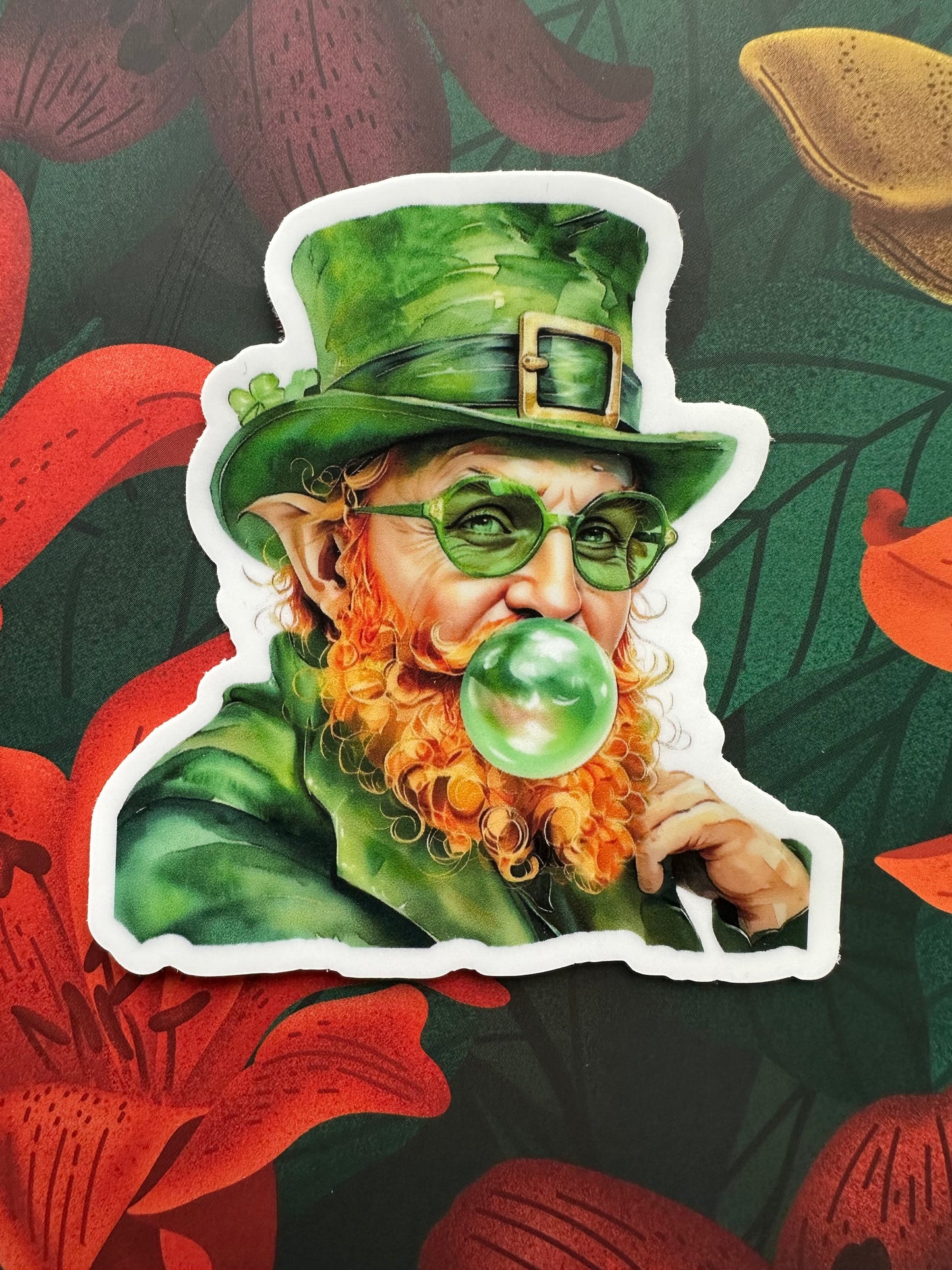 Leprechaun Blowing Bubble Vinyl Sticker, 2.9” x 3.0” - Merry May