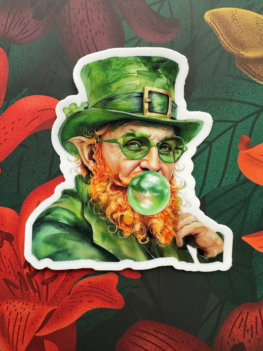 Leprechaun Blowing Bubble Vinyl Sticker, 2.9” x 3.0” - Merry May