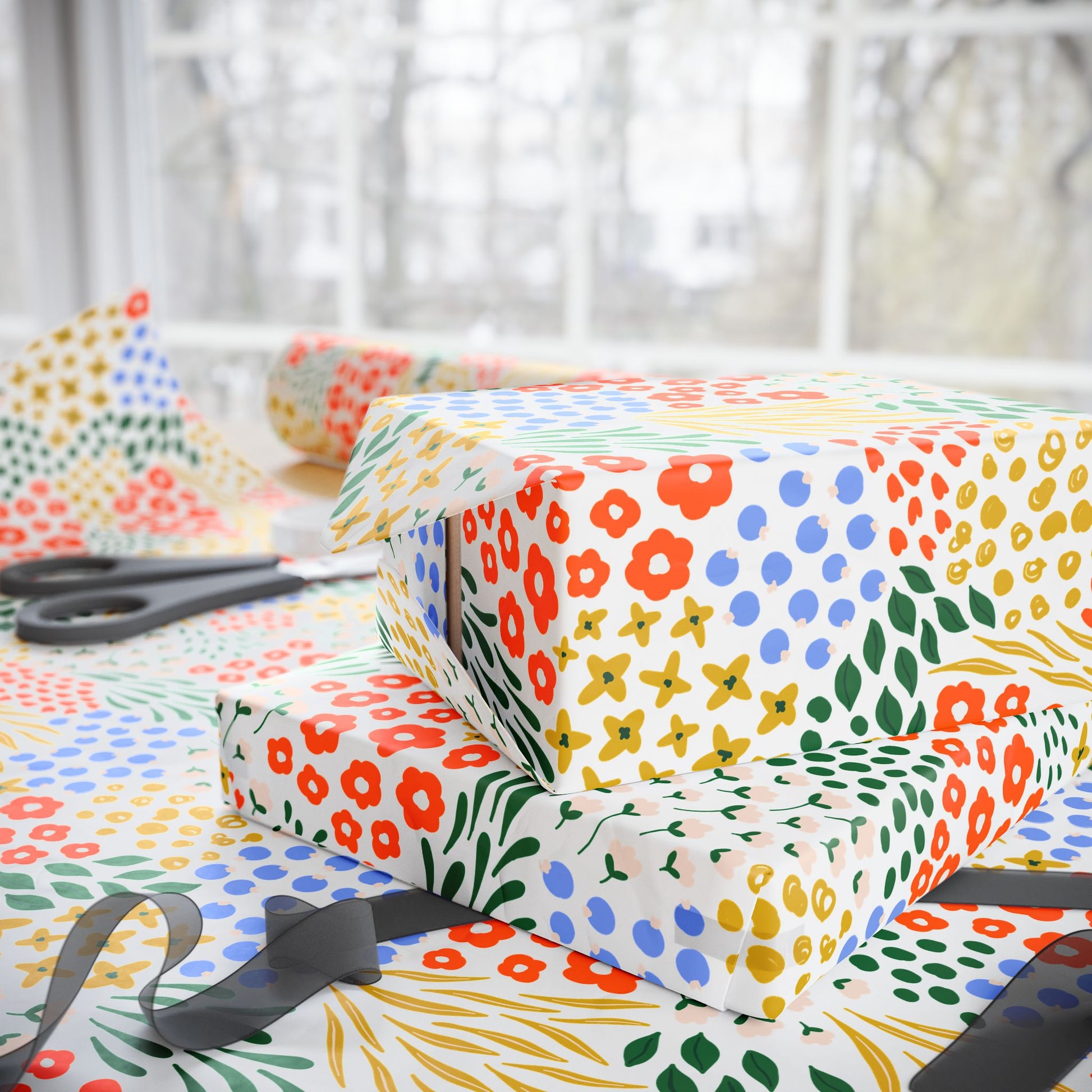 Light Winter Floral Matte Premium Wrapping Paper Roll - Merry May
