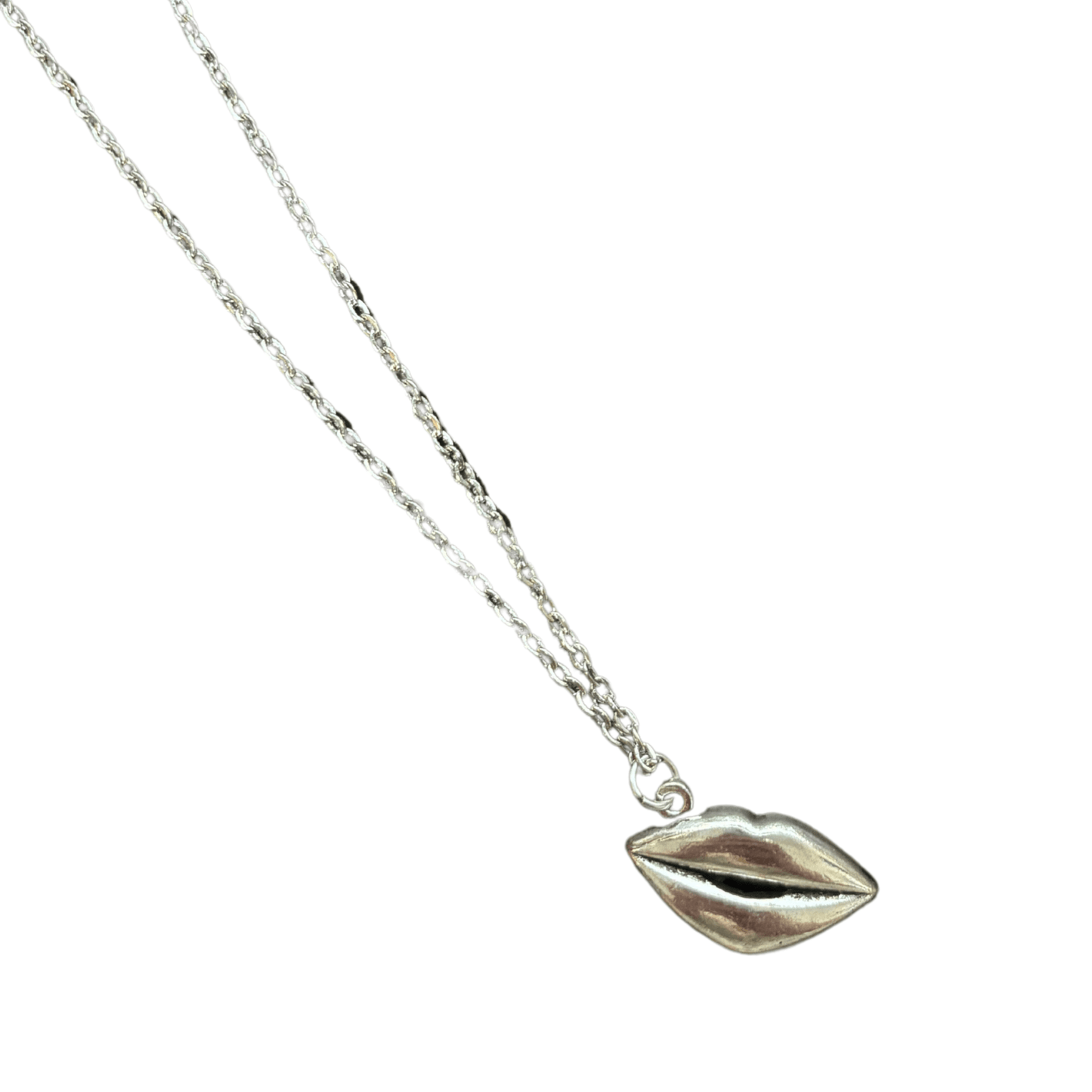 Lips Pendant Necklace in Silver | Kiss Print Charm on Chain - Merry May
