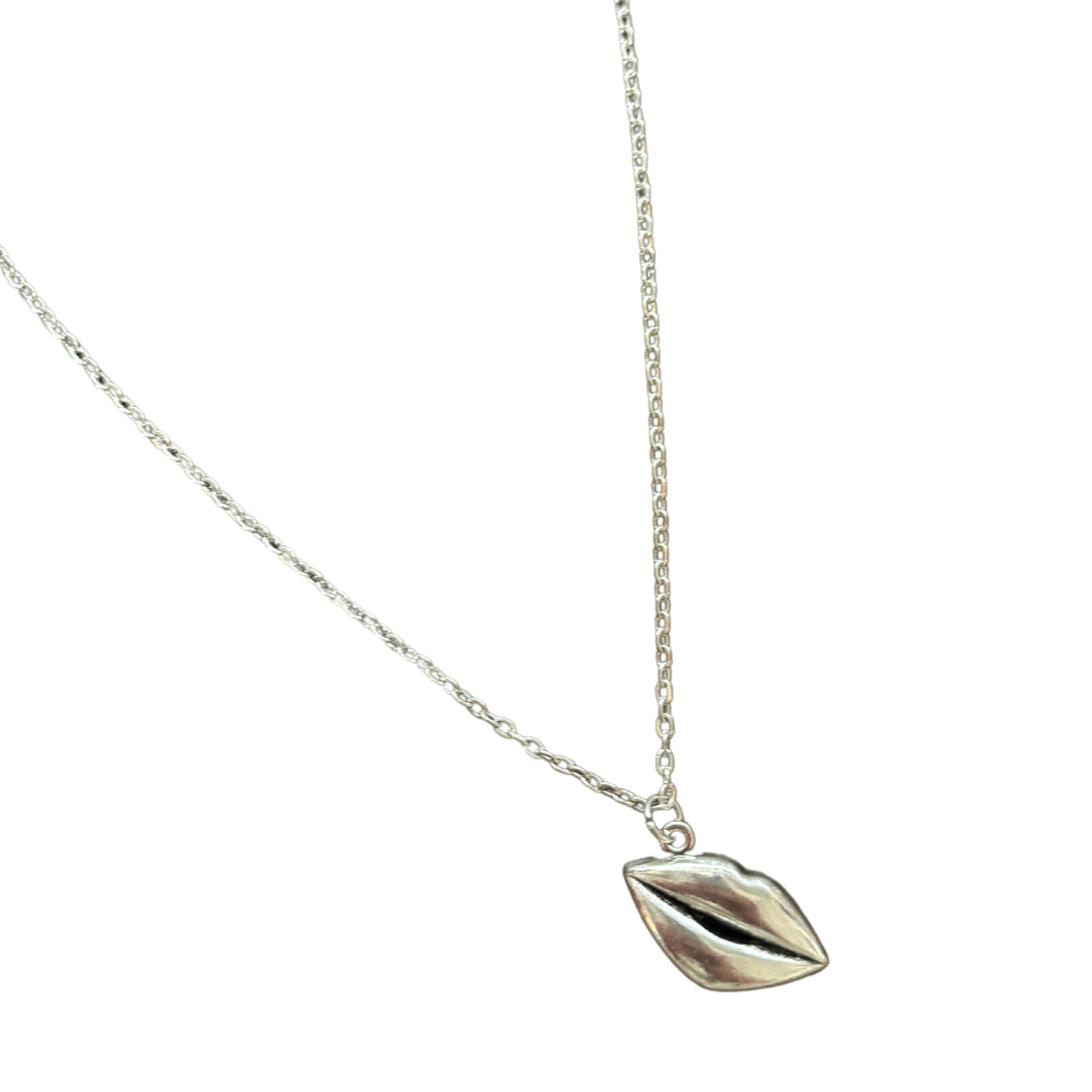 Lips Pendant Necklace in Silver | Kiss Print Charm on Chain - Merry May