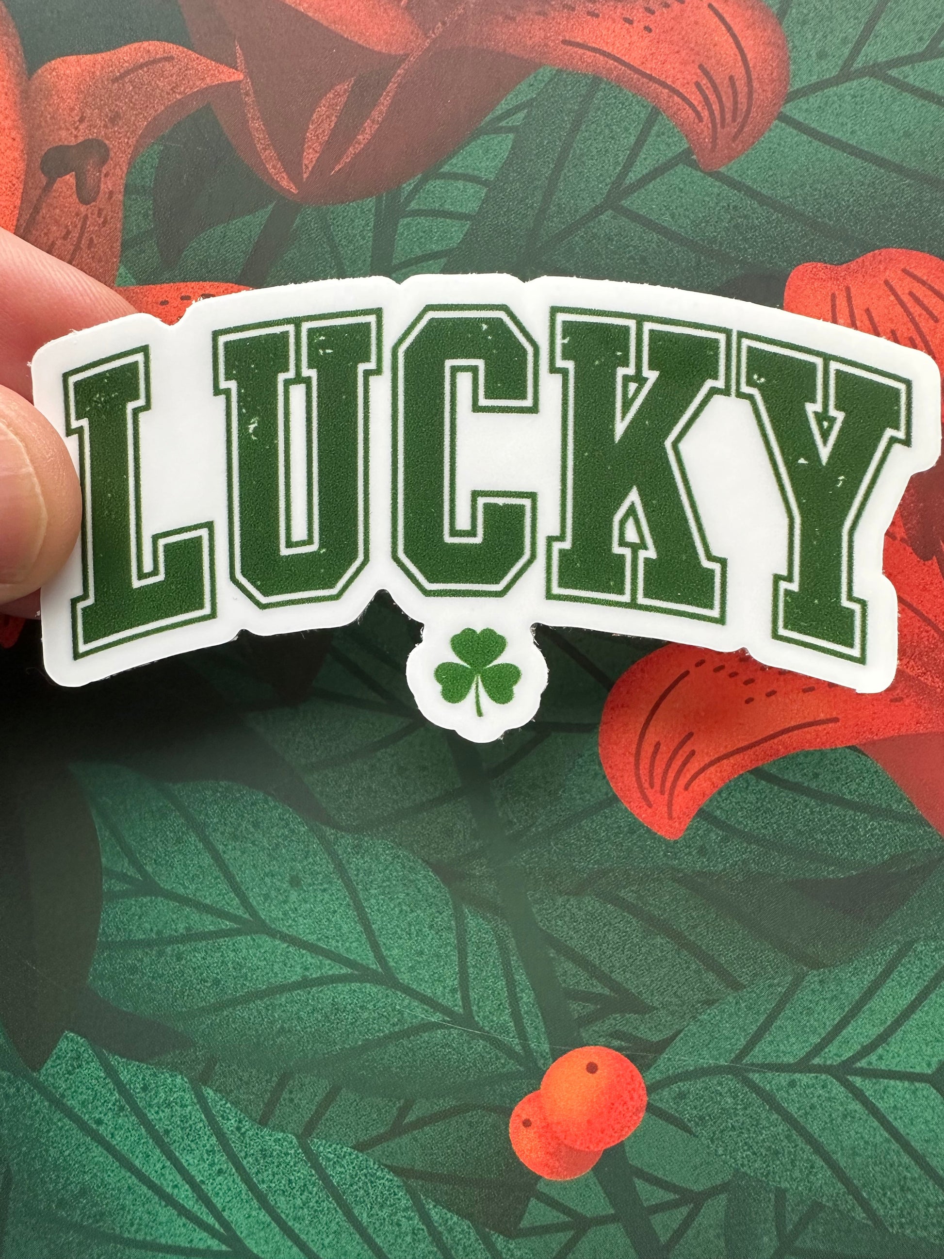 Lucky Shamrock Vinyl Sticker, 3.0” x 1.6” - Merry May