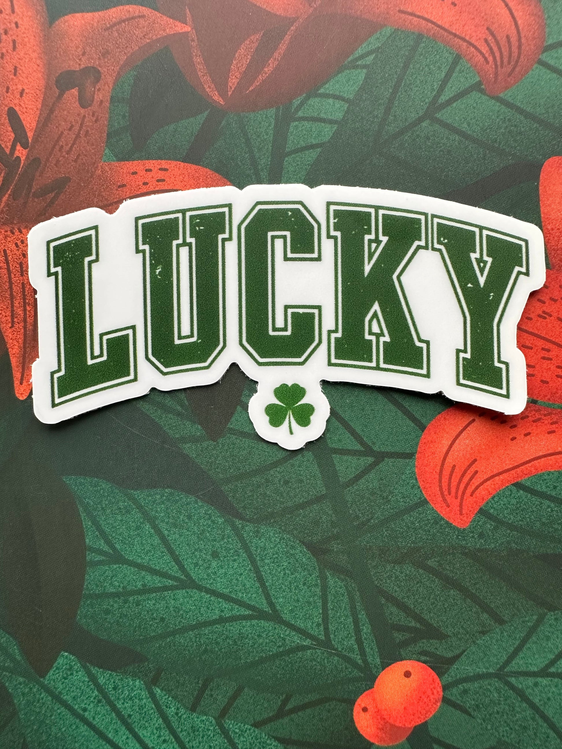 Lucky Shamrock Vinyl Sticker, 3.0” x 1.6” - Merry May