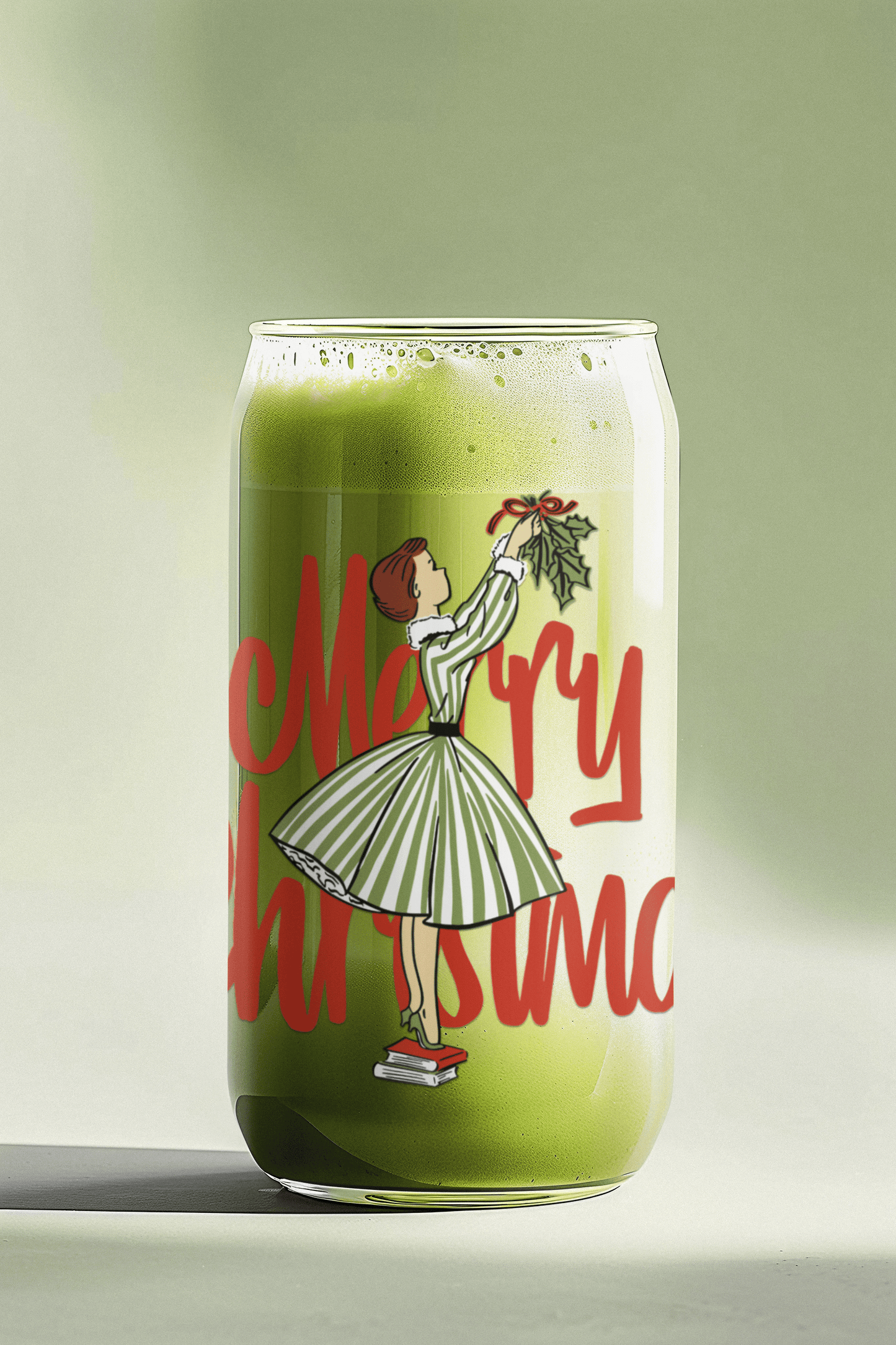 Merry Christmas Retro 16 oz. Glass Cup - Merry May