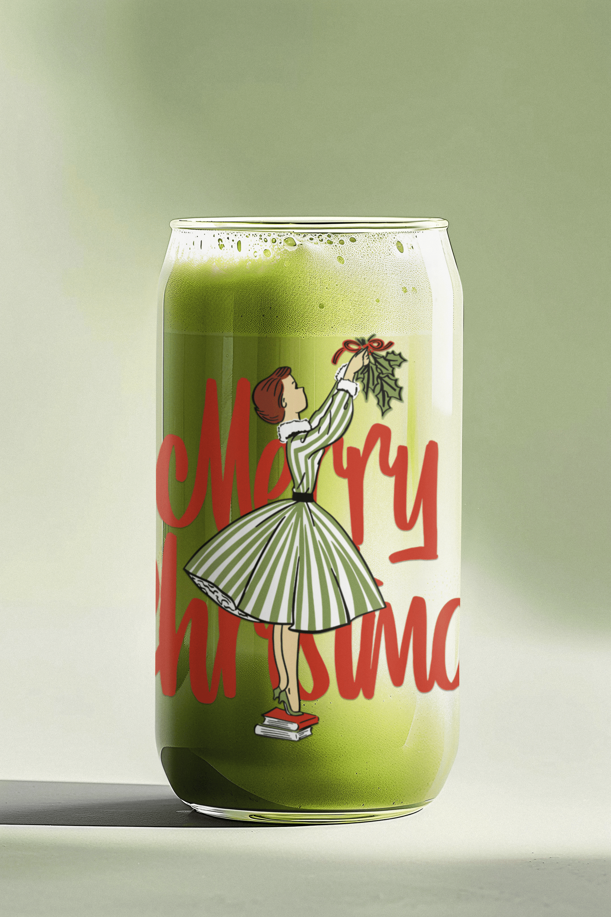 Merry Christmas Retro 16 oz. Glass Cup - Merry May