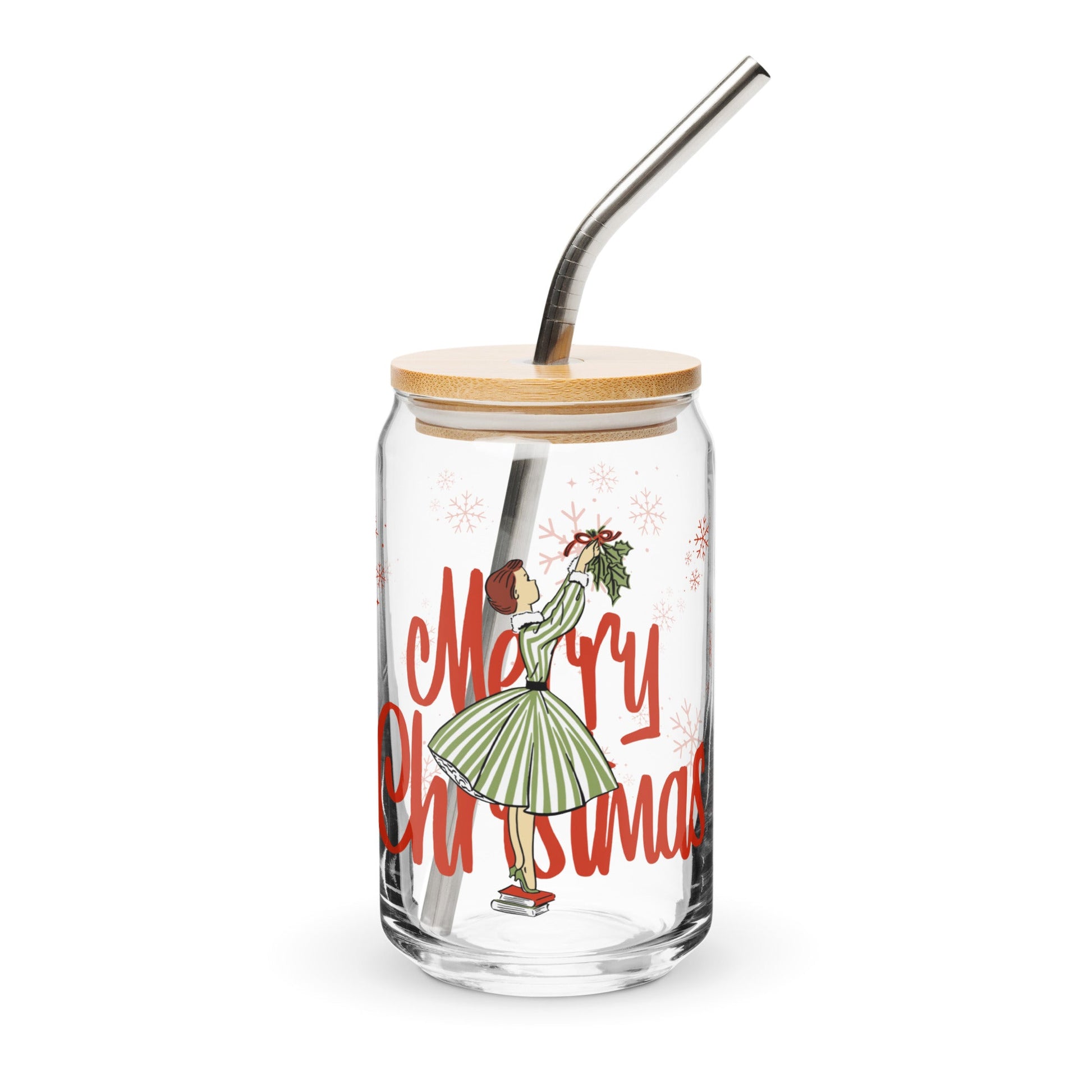Merry Christmas Retro 16 oz. Glass Cup - Merry May