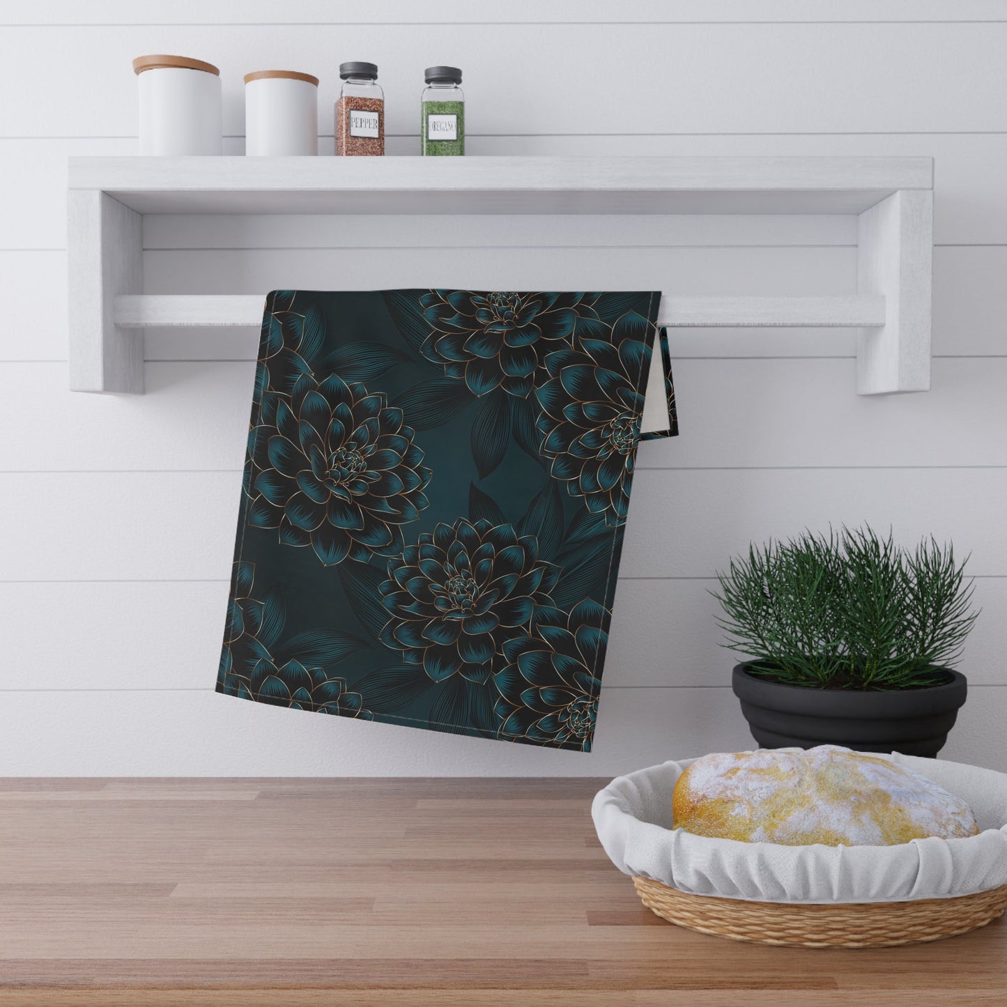 Midnight Dahlia Tea Towel, 18" x 30" - Merry May