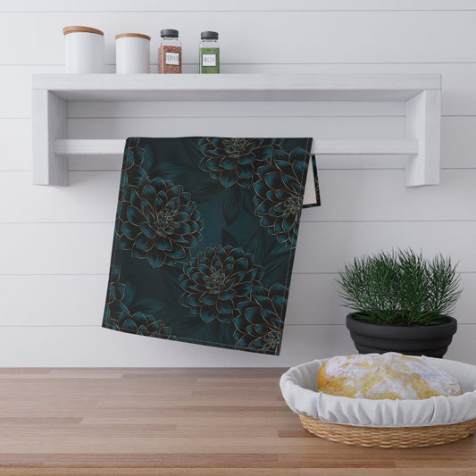Midnight Dahlia Tea Towel, 18" x 30" - Merry May