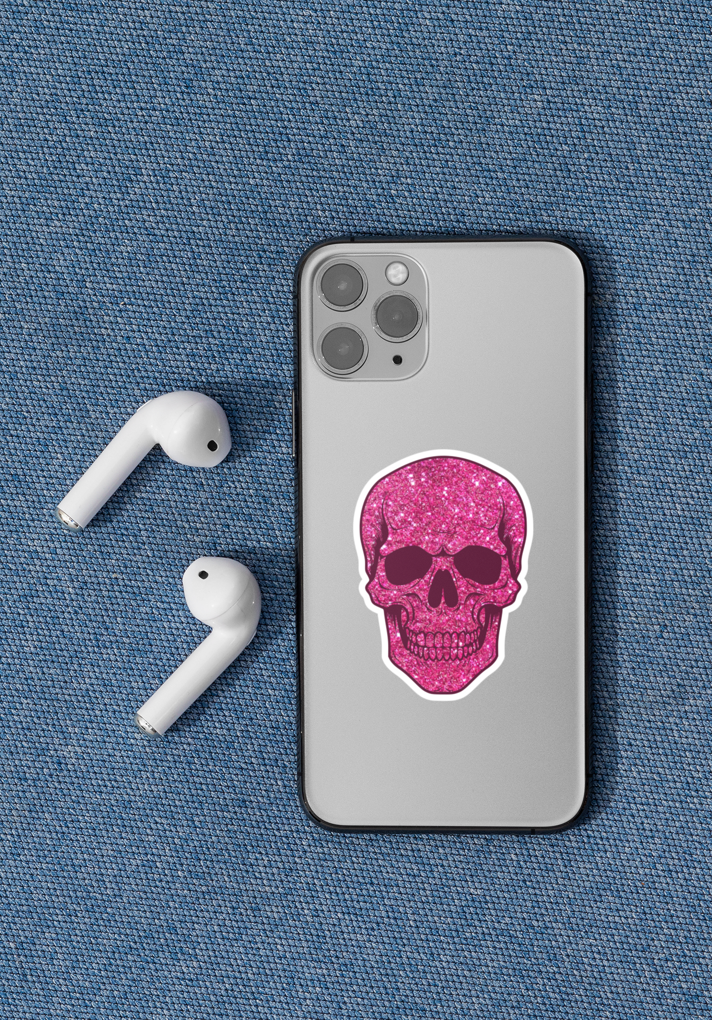 Pink Glitter Skull Vinyl Sticker, 2x2x3"