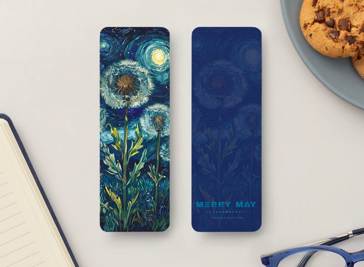 Nighttime Dandelions Glossy Double - Sided Bookmark, 2” x 6” - Merry May