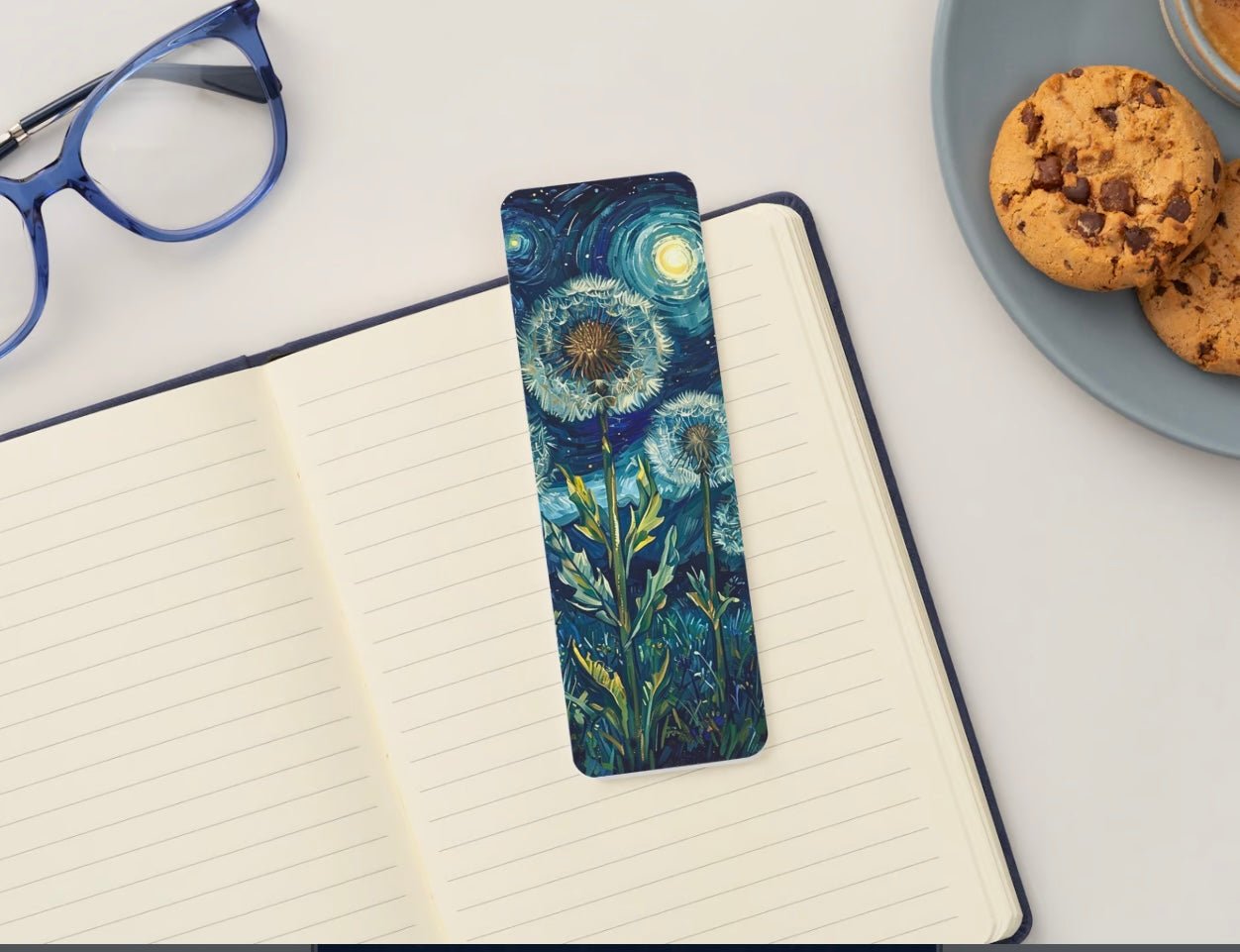 Nighttime Dandelions Glossy Double - Sided Bookmark, 2” x 6” - Merry May