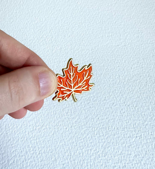 Orange Maple Leaf Enamel Pin - Merry May