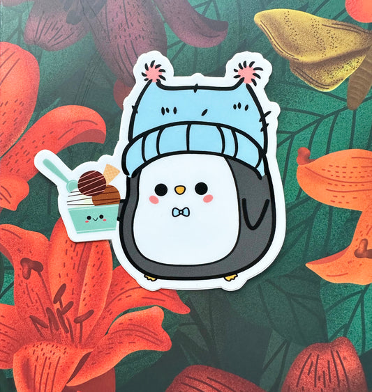 Chilly Penguin Vinyl Sticker, 3x2.9"