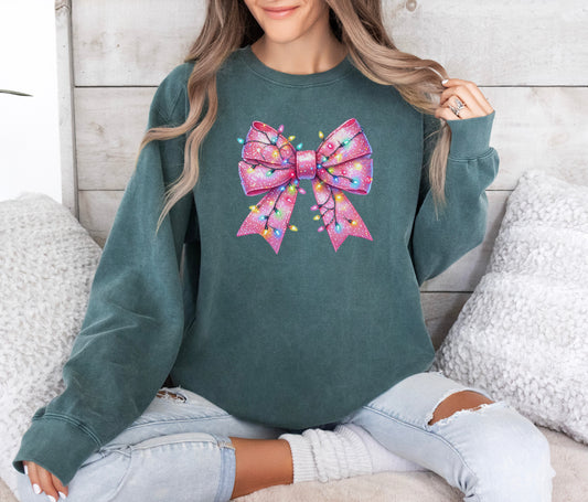 Pink Christmas Coquette Bow Sweatshirt - Merry May
