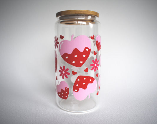 Pink Frosted Strawberries 16 oz. Glass Cup - Merry May
