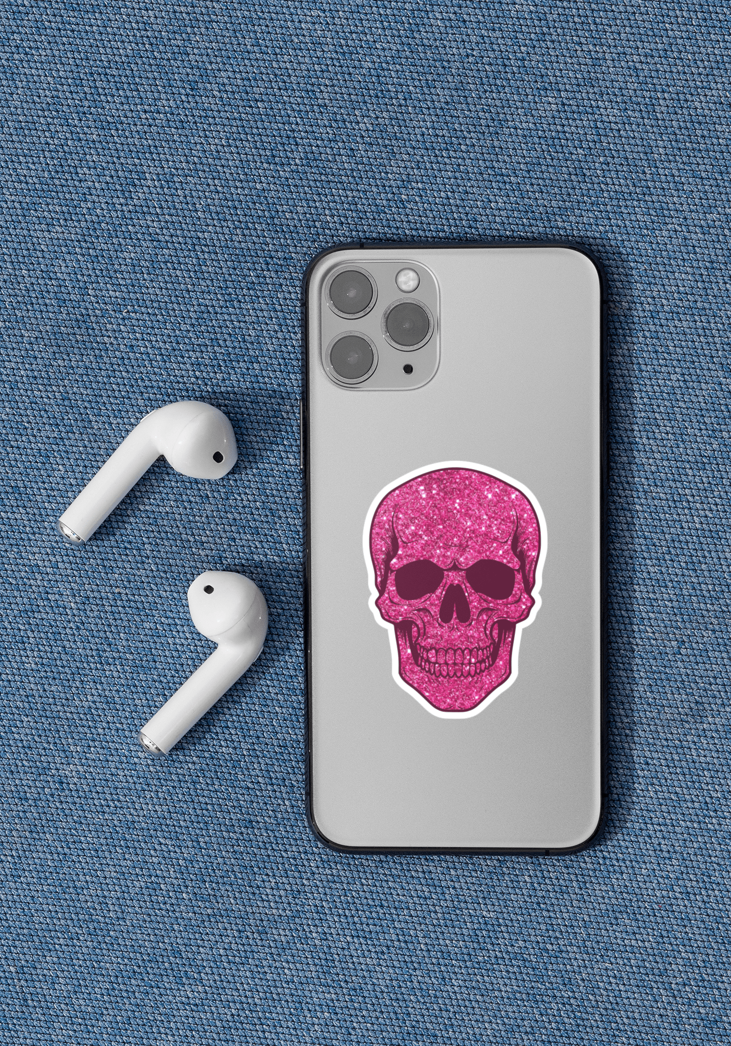 Pink Glitter Skull Vinyl Sticker, 2x2x3" - Merry May