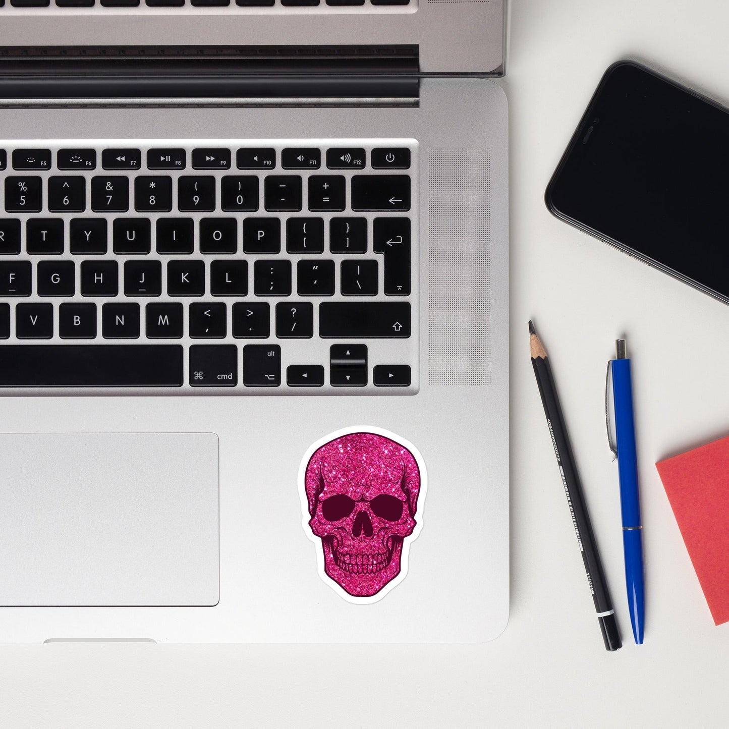 Pink Glitter Skull Vinyl Sticker, 2x2x3" - Merry May