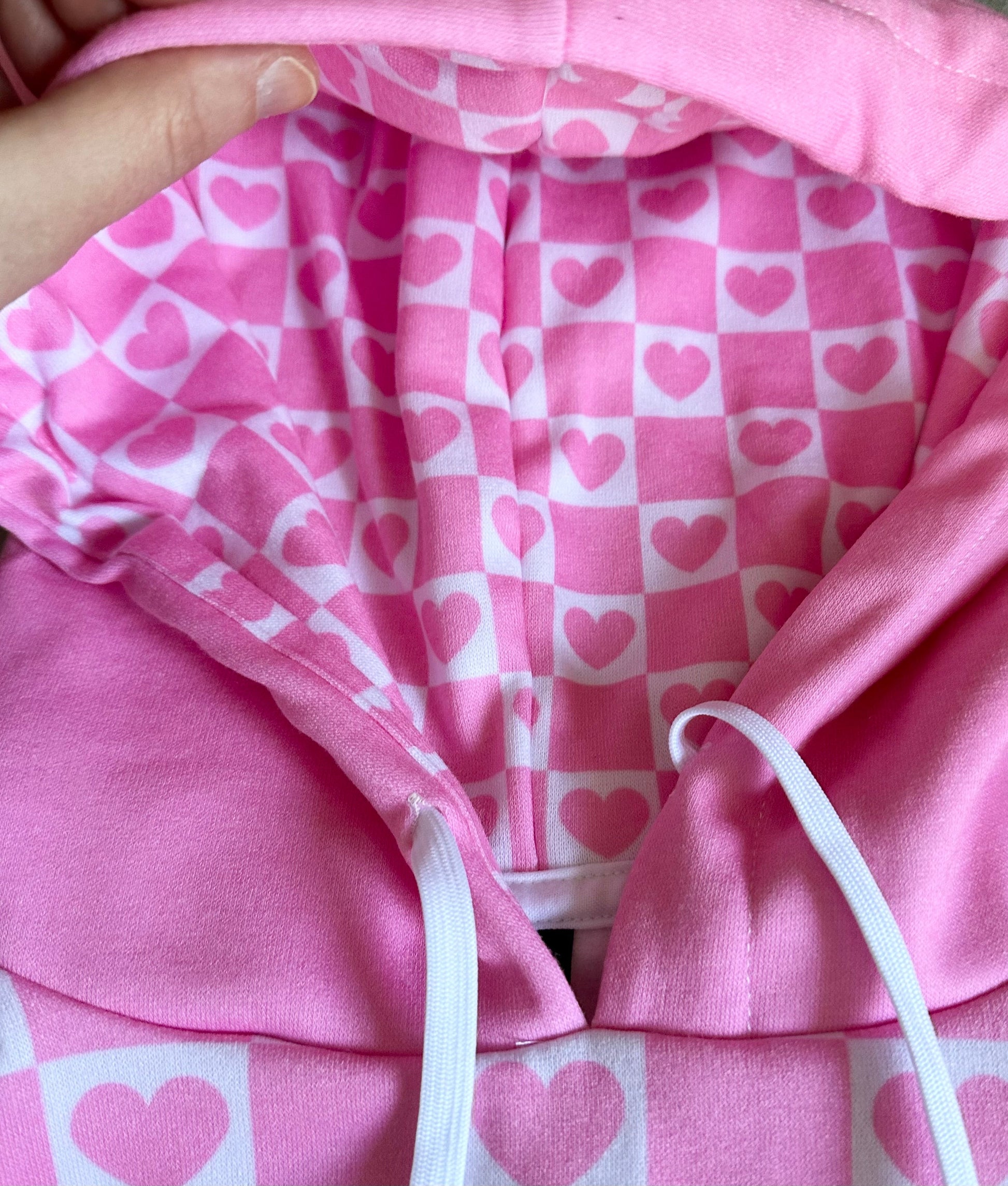 Pink Heart Grid Crop Hoodie - Merry May