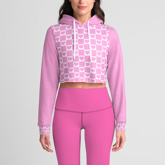 Pink Heart Grid Crop Hoodie - Merry May