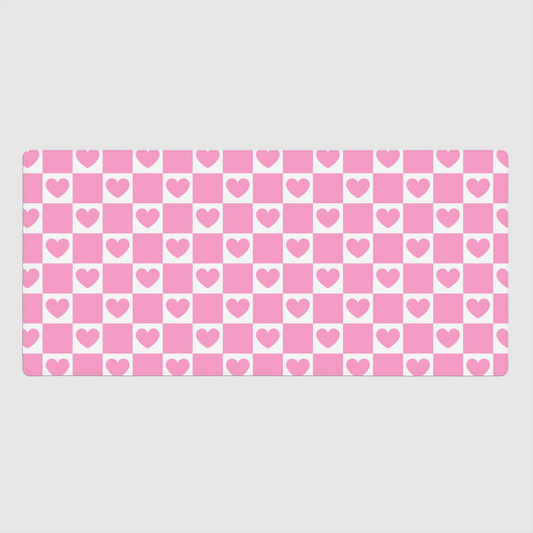 Pink Heart Grid Large Desk Mat, 35x16" - Merry May