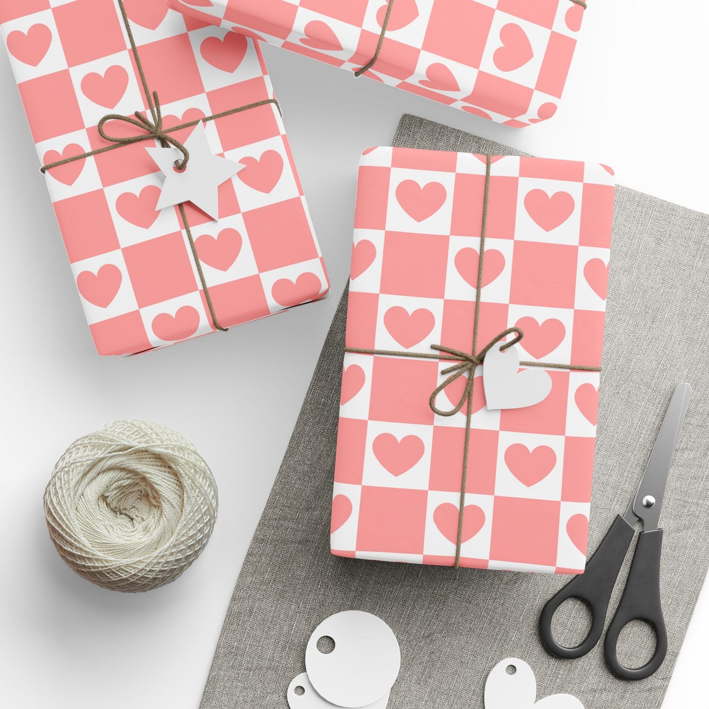 Pink Heart Grid Matte Wrapping Paper Roll - Merry May